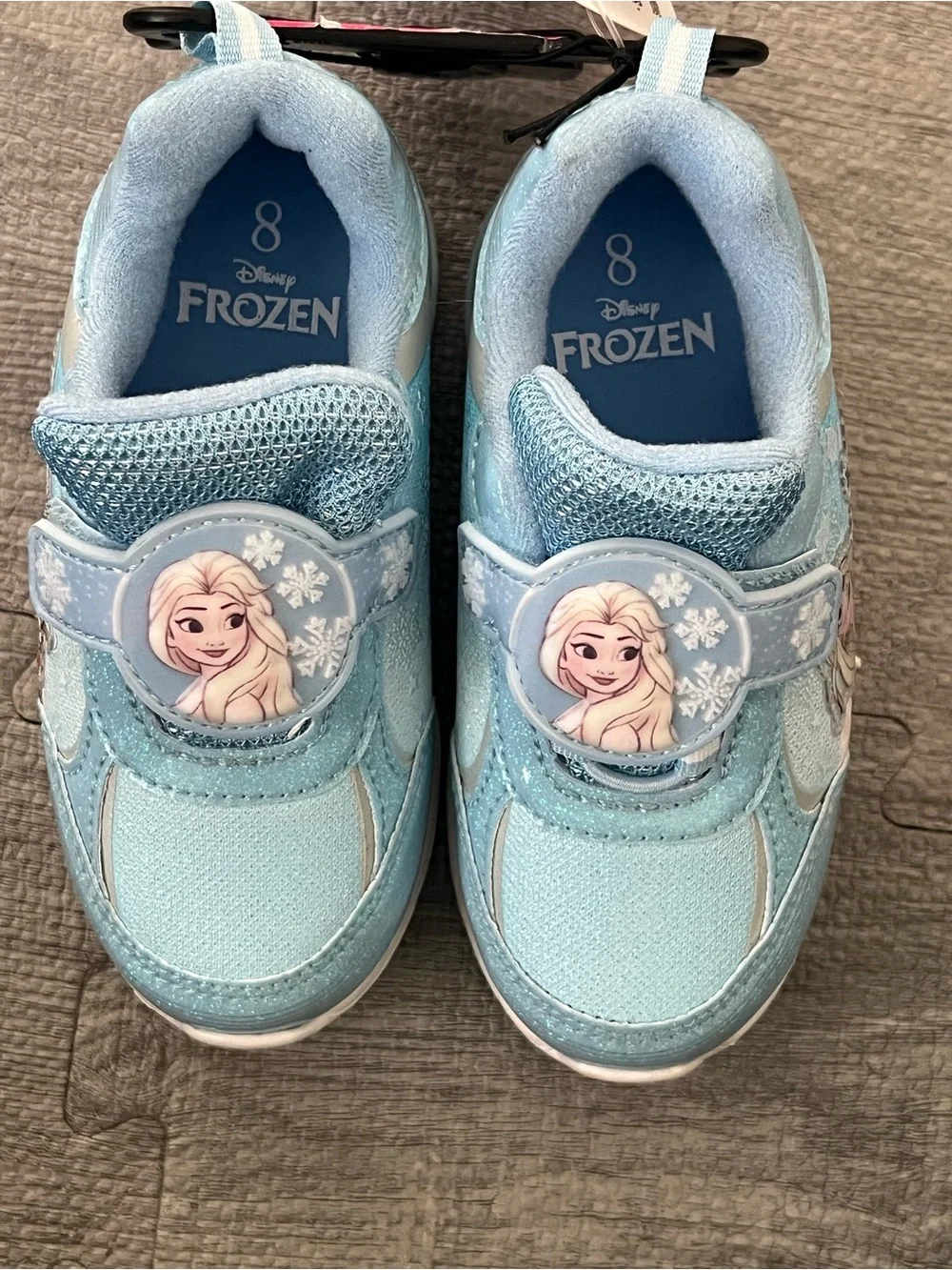 Disney Frozen Girls Blue Light-Up Glitter Sneakers Elsa Anna Olaf Hook & Loop 8